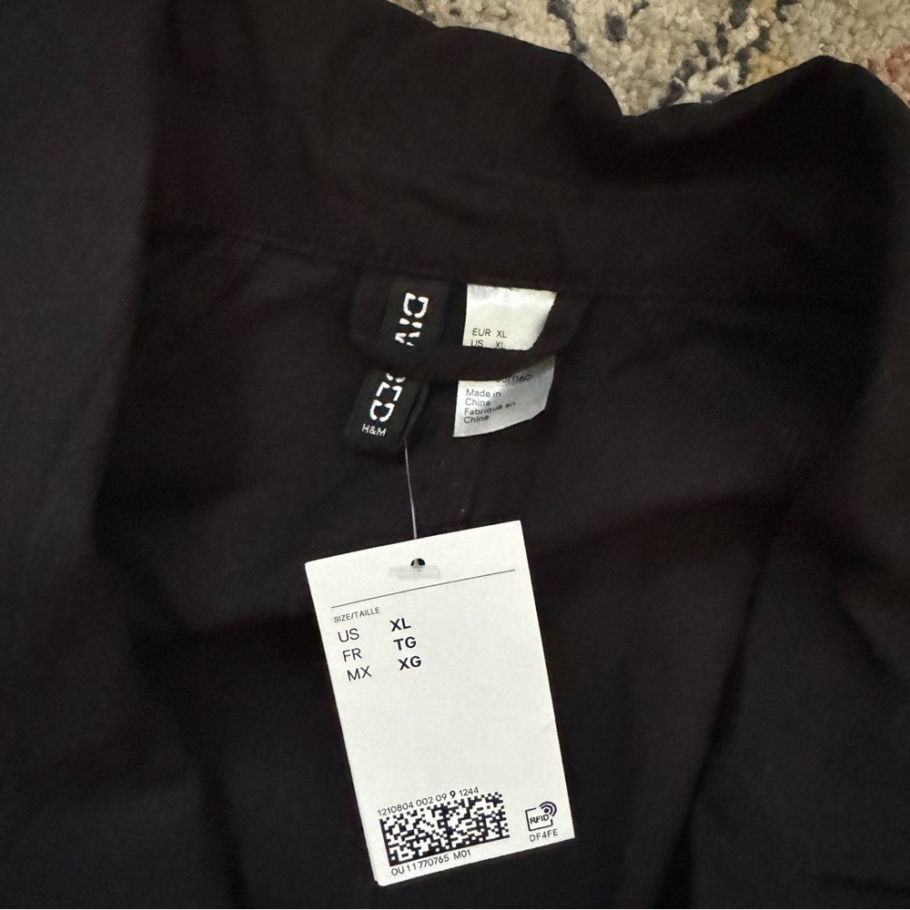 H & M Black Double Breasted Twill Trench JacketCoat Belted Street Style Chic XL - Picture 3 of 7